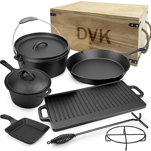 8 Piece Cast Iron Pots and Pans Set Cast Iron Skillets Bakeware And Square Grill Pan Camping Kitchen Cookware