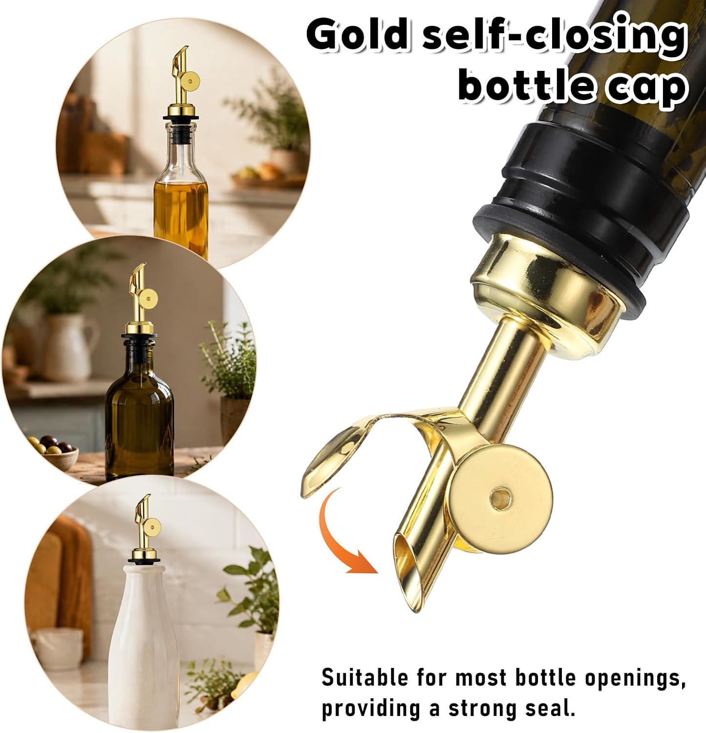 2PCS Gold Olive Oil Dispenser Spout Weighted Stainless Steel Bottle Pourer