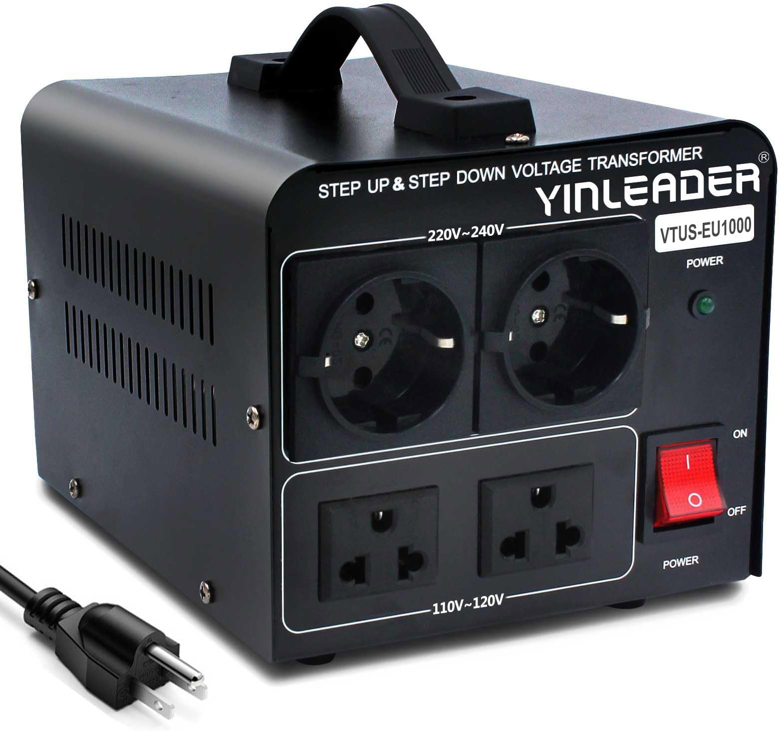 Yinleader US 110V to 220V EU Voltage Converter Transformer 1000W Step Up/Down Converter 110/120 Volt - 220/230/240 Volt w/US Power Cord