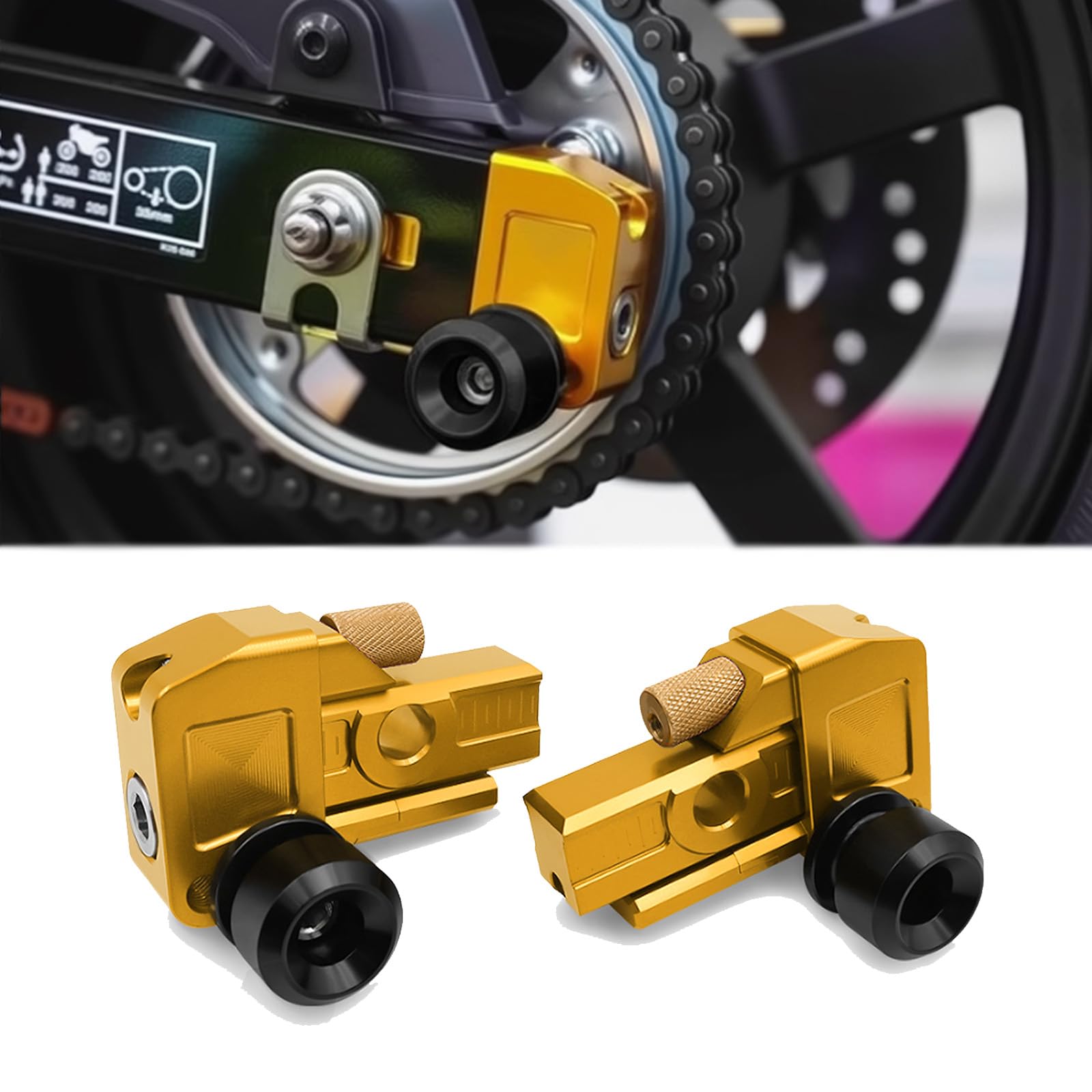 for DAX125 GROM125 MS125SF 2026 2025 2024 2023 2022 Motorcycle Chain Adjuster, Cotton Spool, dax125 grom125 ms125sf 2022-2026 Chain Adjuster Modification Parts (Golden)