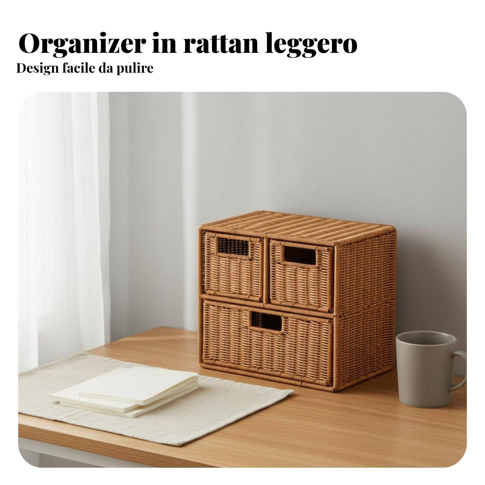 rockible Armadio Portasciugamani Organizer Desktop con Più Cassetti Pratici Ed Effetto Rattan per Riordino Cosmetici E Altri Articoli Adatto per Camera Scrivania Studio Ufficio Dormitorio