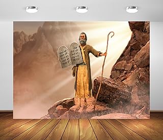 7x5ft Fabric Moses Holding Ten Commandments Tablets Backdrop Moses Coming Down Mount Sinai Bible Story Background Judaism Catholic Christian Church Religion Belief Photo Studio Props