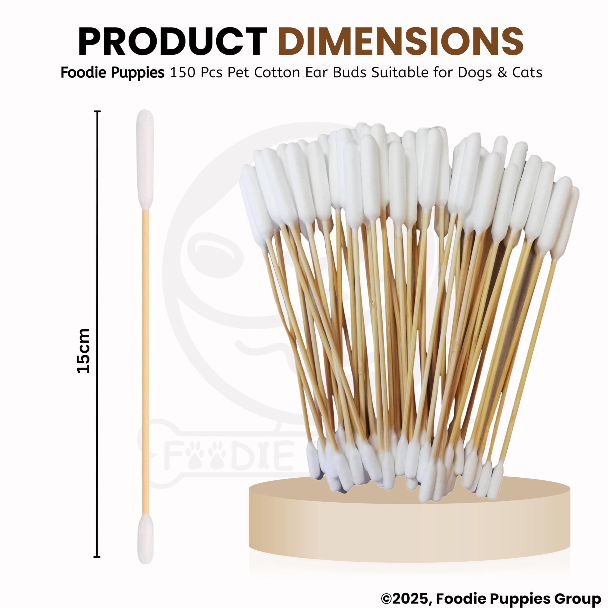 Foodie Puppies Cotton Buds for Dogs & Cats (50 Pieces) - Dual-Sided 6 Inch Bamboo Swabs for Ear Cleaning, Medicine Application, Wound Care, Long Wooden Handle, Safe Pet Ear Cleaner for Large Dog Ears