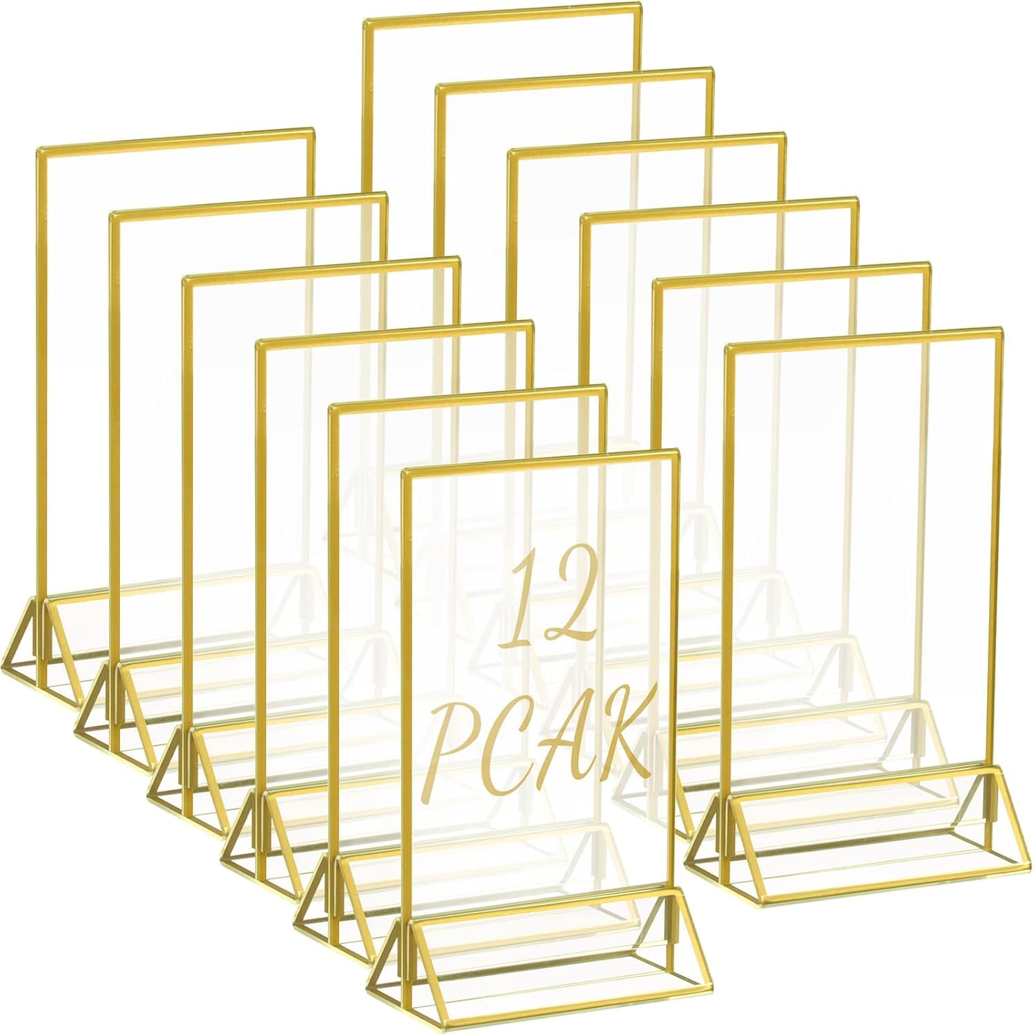 Soporte acrílico dorado para letreros, marcos de fotos de números de mesa de boda de 5 x 7, soportes de menú de doble cara para restaurantes, hogar, marcos de fotos, tienda