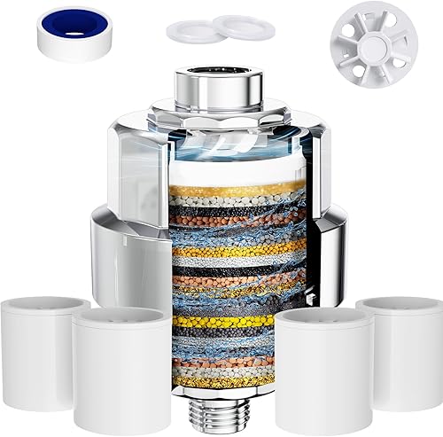 EMBATHER - Filtro de ducha de 20 etapas para agua dura con hélice giratoria, filtro de cabezal de ducha de alto rendimiento con vitamina C E para