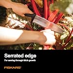 Fiskars Couteau de jardin Hori Hori, lame dentelée à affûtage de précision, outil de désherbage et de plantation à pointe fourchue, acier inoxydable ajustable