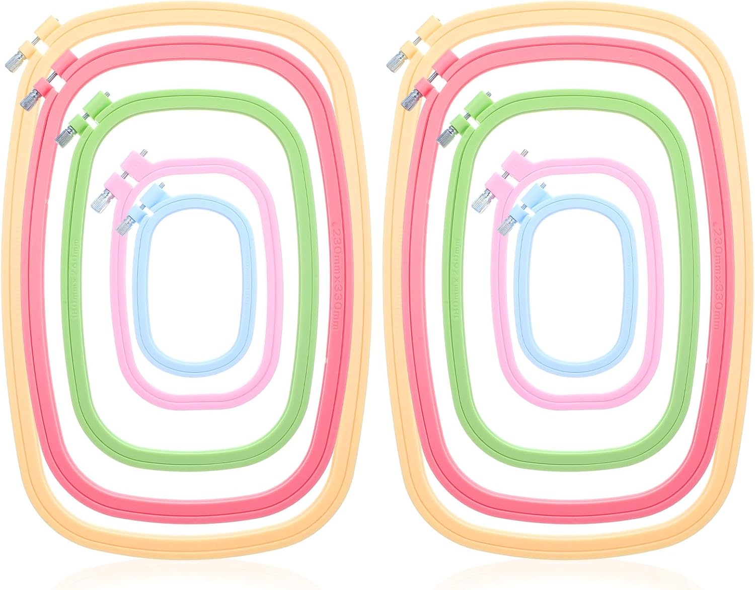 Kegeeei 10 Pack Square Embroidery Hoops, 5 Sizes & Colors Cross Stitch Hoop Reusable ABS Plastic Frames for Sewing, Needlework, DIY Embroidery Projects