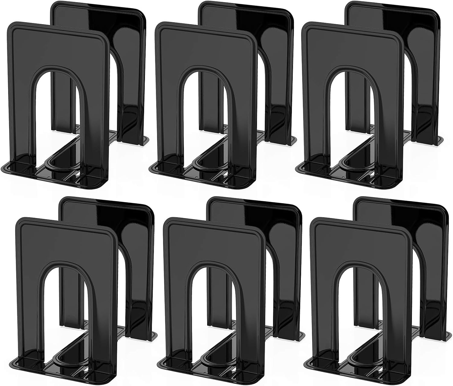MaxGear Book Ends Heavy Duty Bookends, Universal Book Holder, Bookends for Shelves, Metal Bookend, Non-Skid Book End, Book Stopper for Books/Movies/CDs, 6.5 x 5 x 5.75, Black (6 Pairs/12 Pcs, Large)