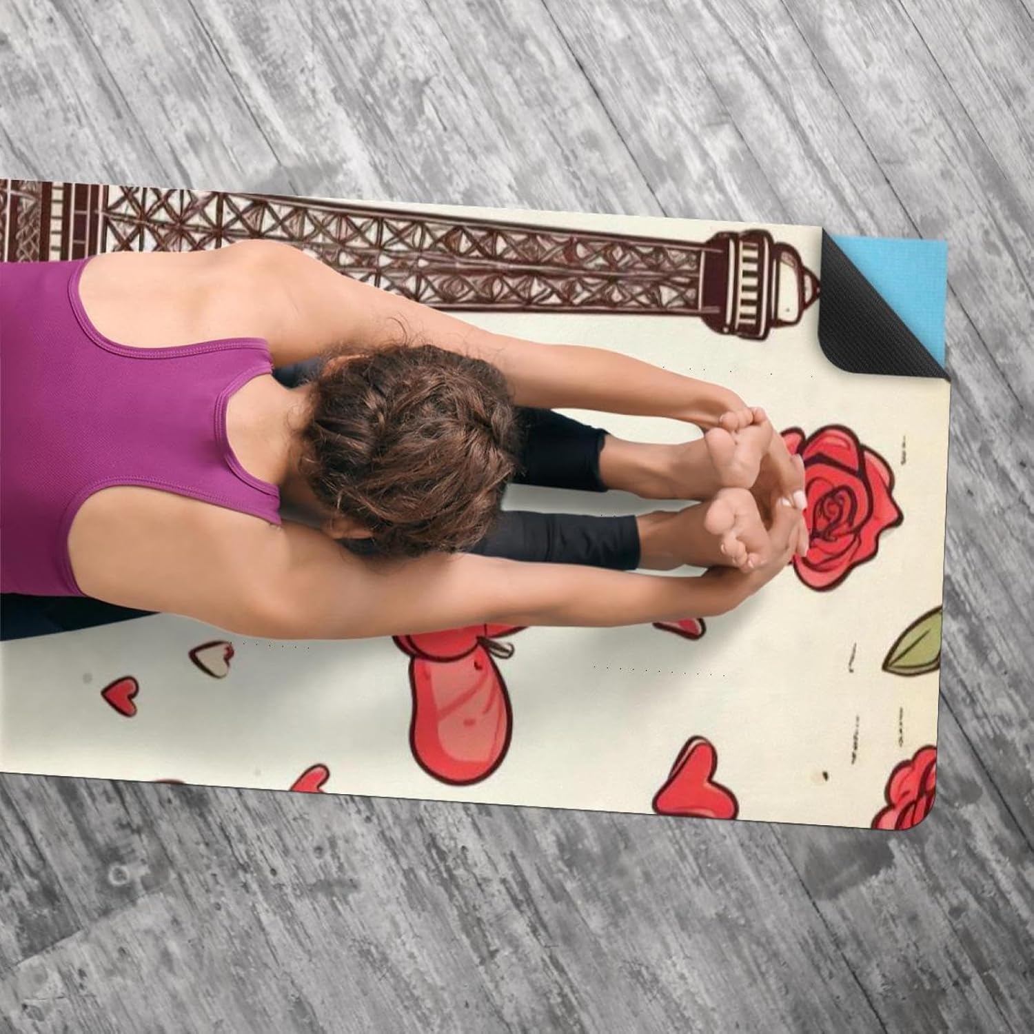 Yoga Towel, Eiffel Tower Valentine's Day Pattern Non Slip Sweat Absorbent Hot Yoga Mat Towel for Hot Yoga, Pilates and Fitness - 72.8" x 26.8"