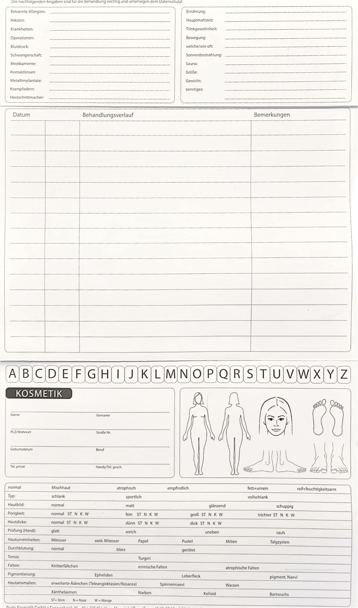 Kosmetik Karteikarten/DIN A5 Analysekarten zum aufklappen, Doppelseitig (50)