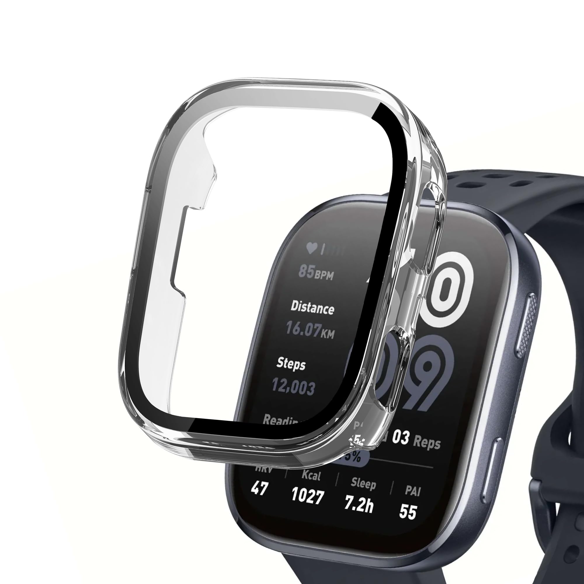 Photo 1 of (1 Pack) Orzero Watch Case Compatible for Amazfit Bip 6, Protective PC Frame Face Cover Built-in Tempered Glass Screen Protector, Scratch Resistant Shock Absorbing - Crystal Clear