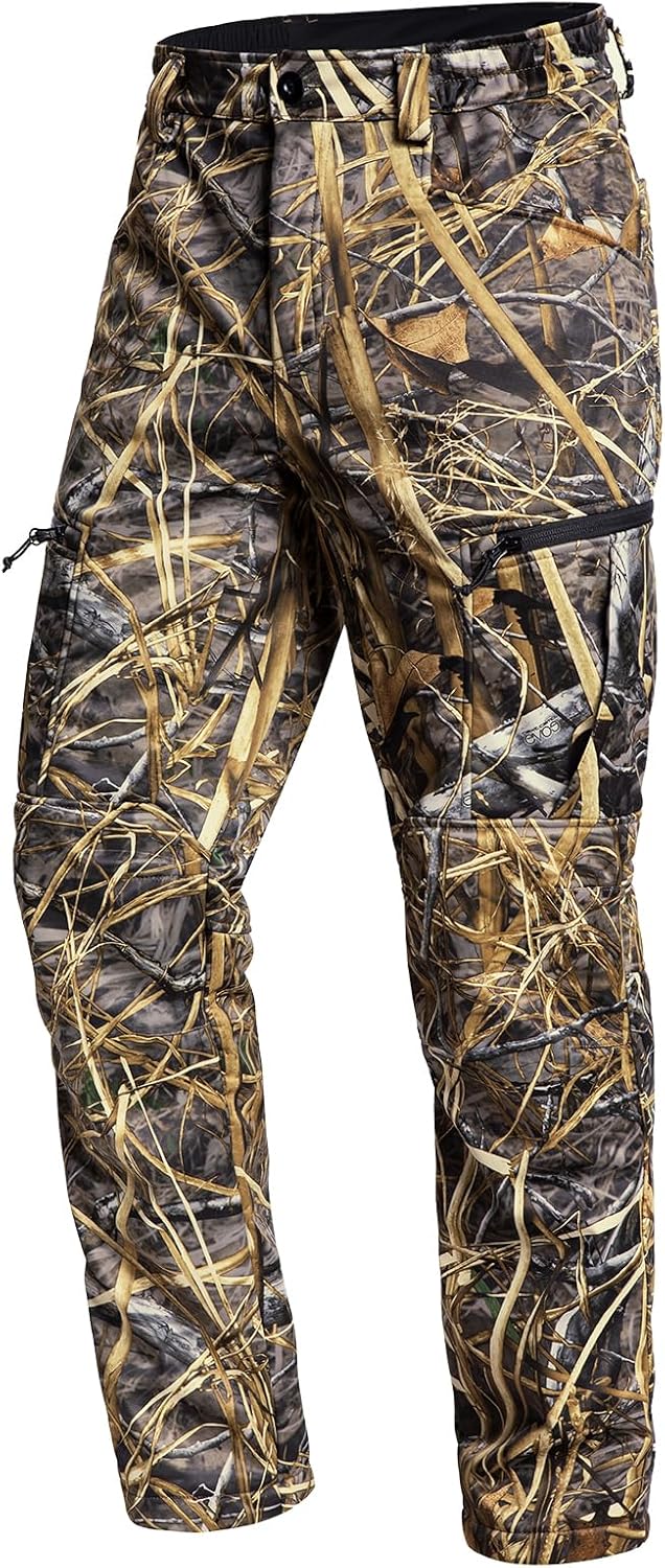 Quiet Hunting Pants Softshell Fleece-Lined Camouflage Clothes Clothing Gear for Men