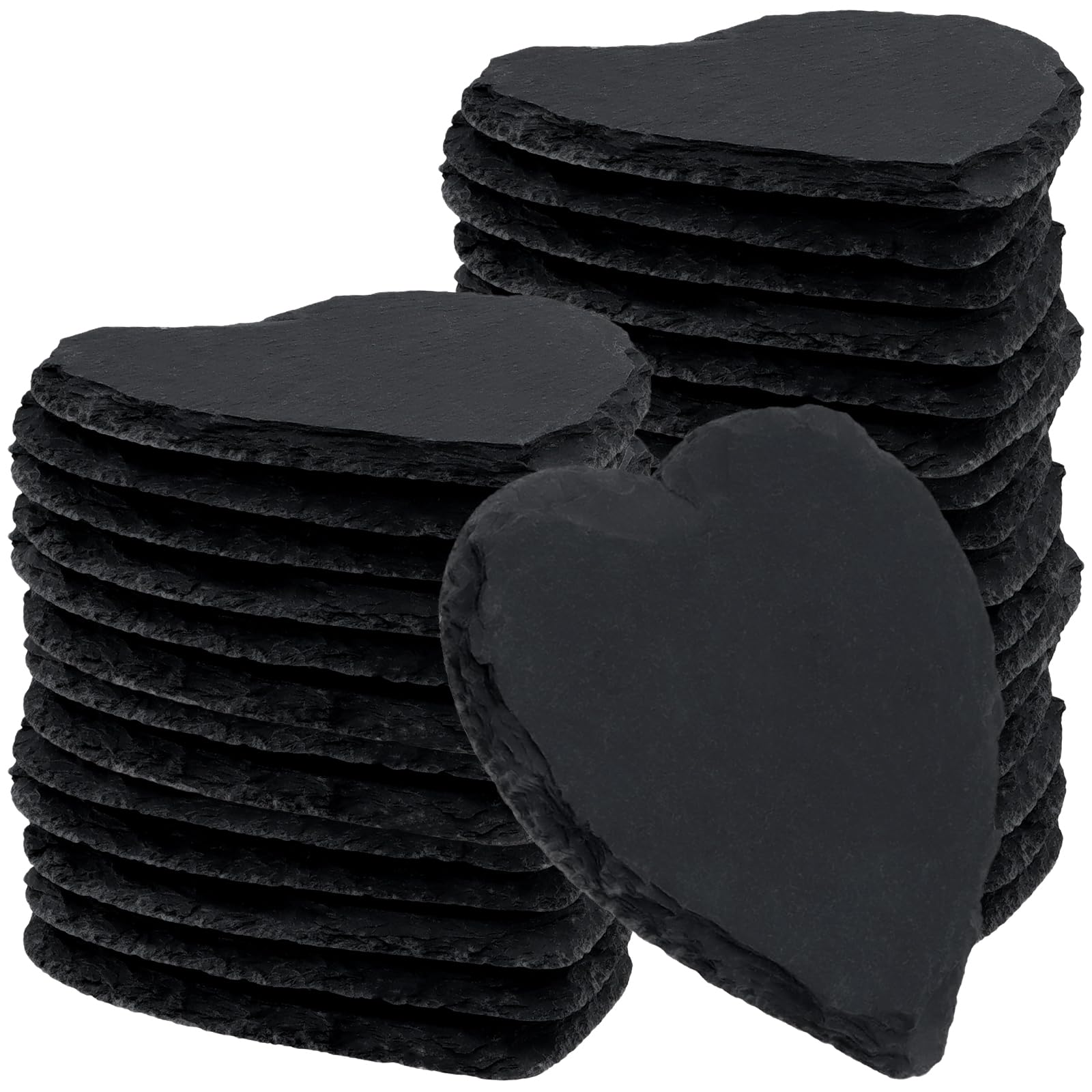 30 sottobicchieri in ardesia a forma di cuore, tovagliette in ardesia da 10 cm, con cuscinetti di fissaggio inferiori, sottobicchieri multiuso in pietra nera per bar, cucina, hotel, ristorante
