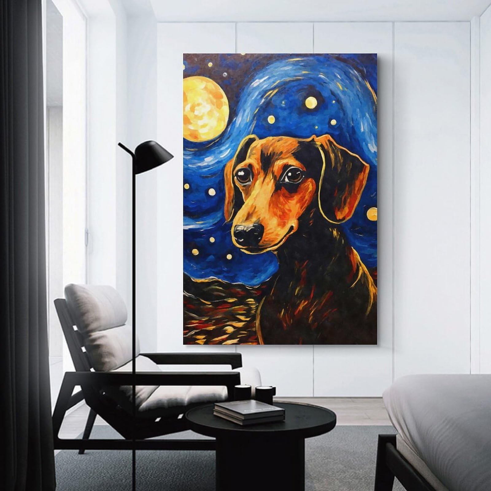 Junmoney Unframe-Style-16 Dachshund Starry Night Decorative Canvas Print, 24X36inch(60X90cm), For Home, Office, Studio Or Guest Room, Versatile Wall Decor For Many Rooms