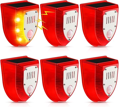 Miniatura 9 de Qualirey Detector de movimiento de alarma solar con sensor de movimiento al aire libre de 129 db, luz estroboscópica para perro, detector de alarma