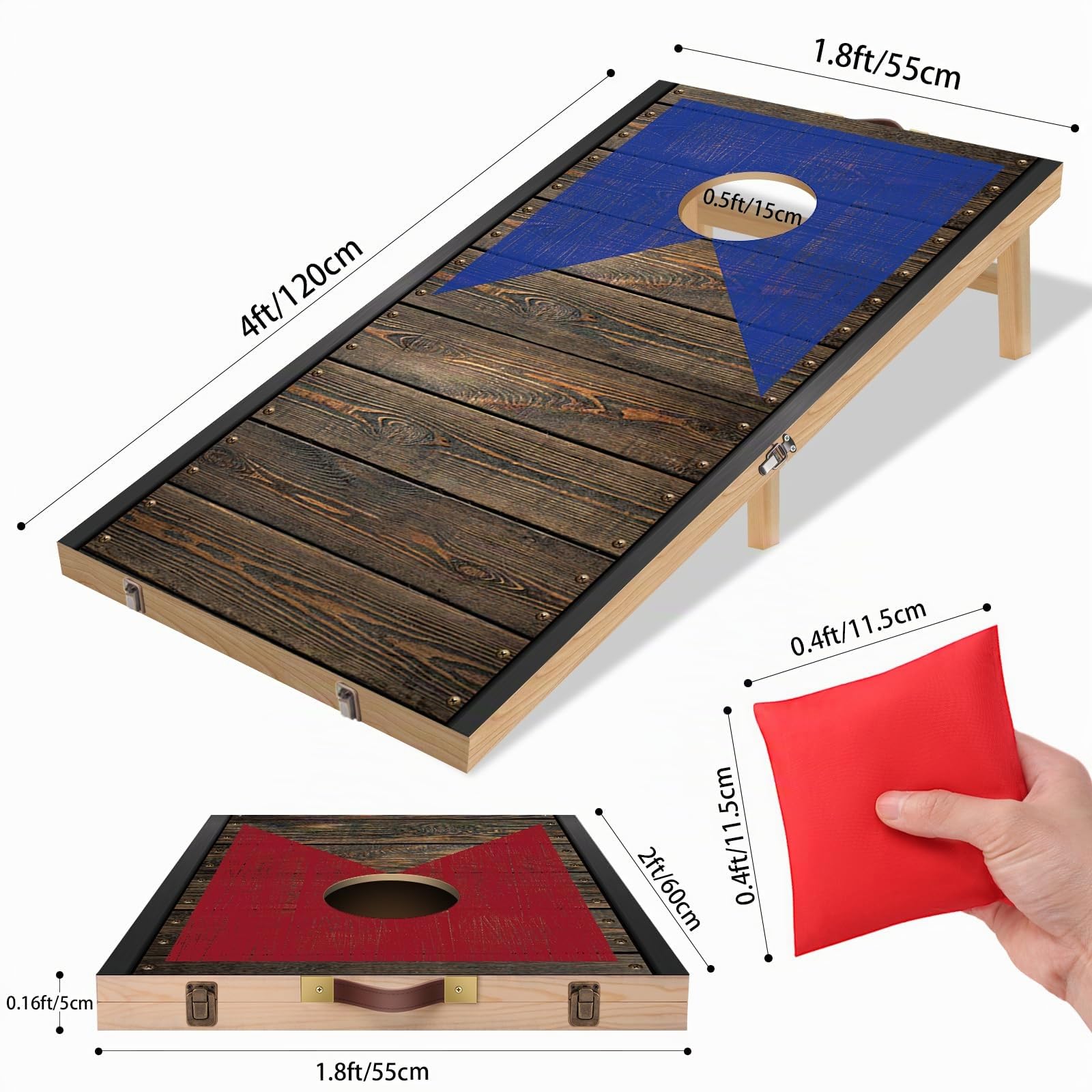 NZQXJXZ Cornhole Spiel Set aus Massivholz – 120 x 55 cm Faltbare Cornhole Bretter mit 8 Sitzsäcken und Einer Tragetasche, tragbare Sitzsack Wurfspiele, Corn Hole Spiele für Familie und Erwachsene
