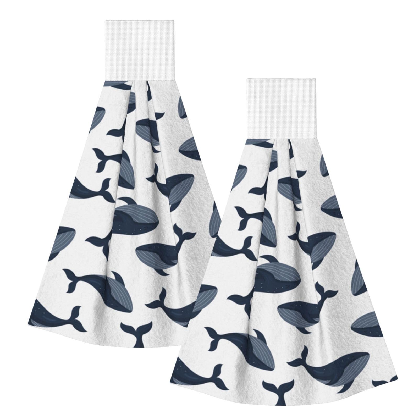 DOPKLNA Whale, 2 Pcs Hanging Coral Fiber Hand Towels for Bathroom, Absorbent Kitchen Towels