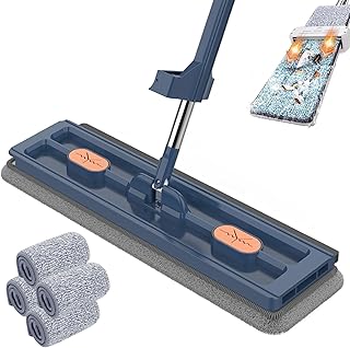 Roseionly Large Flat Mop, Roseionly Large Flat Mop, 360° Rotating Magic Self Wringing Flat Mop, Wall Cleaning Mop with Stainless Steel Long Handle for Floors, Corner, Window (Blue)