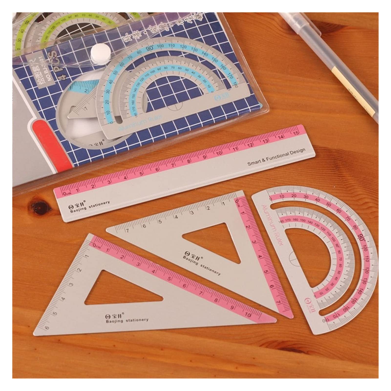 4 teile/satz Multi-funktion Aluminium Legierung Lineal Aluminium Winkelmesser Schule Büro Schreibwaren Liefert Geschenke Design Lineal,Lineale(China)