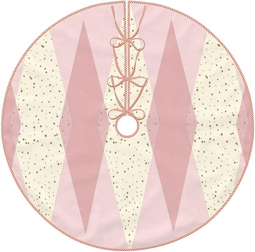 Falda de árbol de Navidad, alfombra de árbol de Navidad de lino sintético de rombos rosa de mediados de siglo, para decoración de interiores y