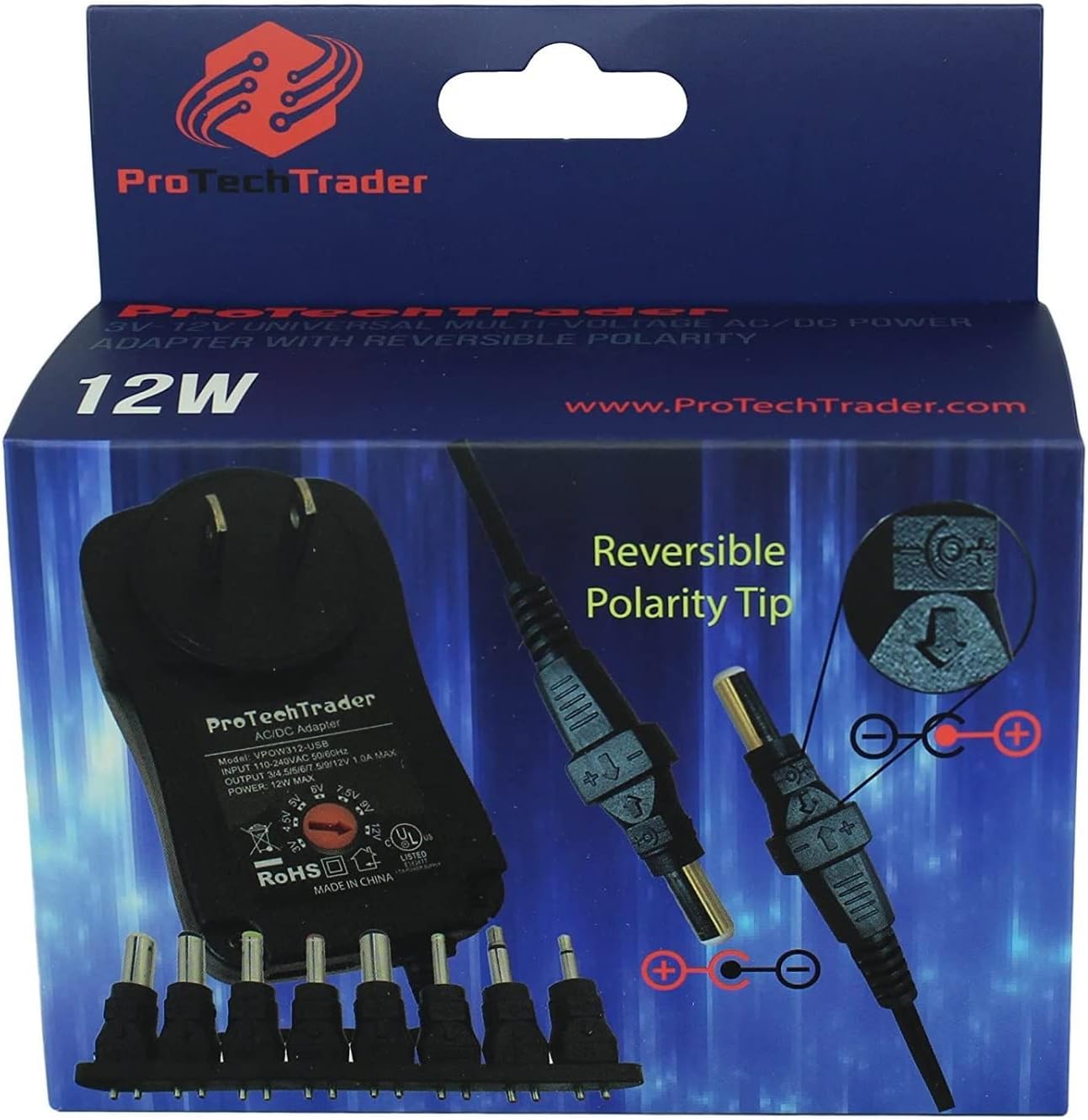 3vdc -12 volt Universal AC/DC Power Adapter USB Port | 8 Reversible Polarity Positive or Negative Tips Center Tip 3v 4.5v 5v 6v 7.5v 9v 12v 1a 12w Transformer 5.5mm 2.5mm 2.1mm 3.5mm 4.0mm 5.0mm 1.7mm