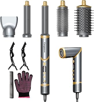 Easywave 5 in 1 Multi Hair Styler Dryer Brush 110,000 RPM High-Speed, Flexible Air Styling & Drying System, Professional Negative Ionic Hot Air Brush Set for Fast Drying, Curling Volumizing