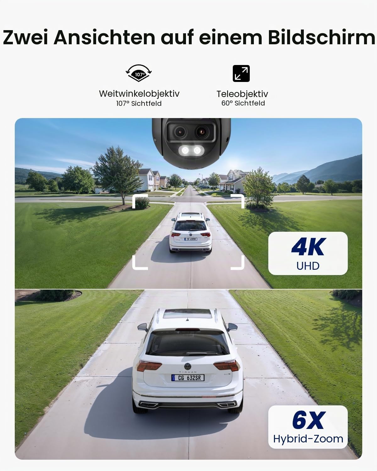 Reolink 4K 8MP Wi-Fi 6 PTZ Überwachungskamera Aussen WLAN mit Auto-Tracking-Zoom, Dual-Objektiv, Dual-Ansicht, WLAN Kamera Outdoor mit Smart-Erkennung, Farbnachtsicht, Außenkamera, TrackMix WiFi Grau