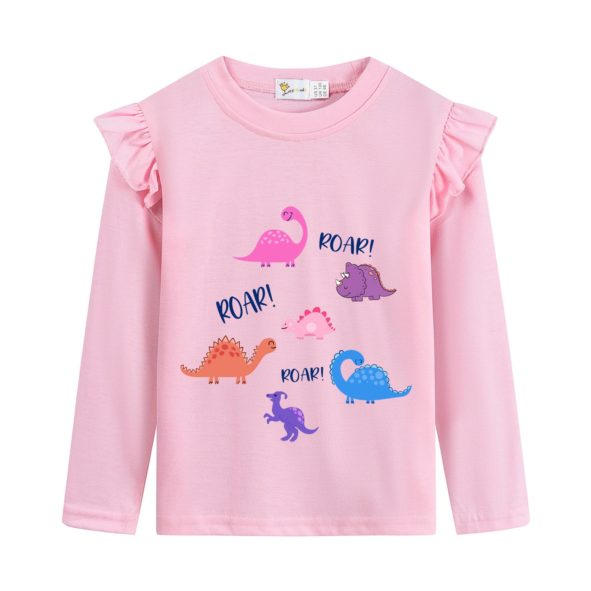 Girls Ruffle Long Sleeve Shirts Soft Crewneck Cute Butterfly Shirt Wild Like My Curls T-Shirts Pink Cotton Tee 2-7 Years
