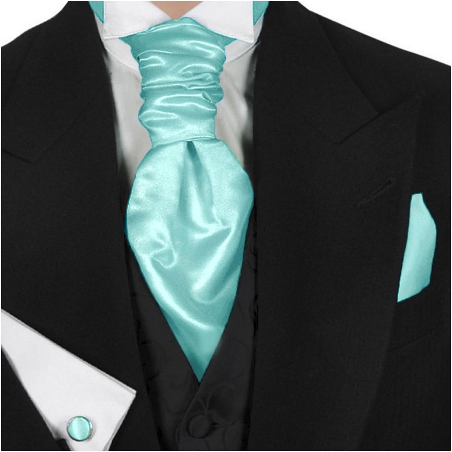 GASSANI Men's Shiny Satin Pretied Ascot Tie, Hanky & Cufflinks Set