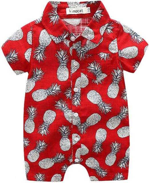 Amazon Co Jp Plus Nao プラスナオ カバーオール 半袖 半ズボン ベビー アロハシャツ風 パイナップル柄 ヤシの木柄 夏服 赤ちゃん 襟付き かわいい おし 服 ファッション小物