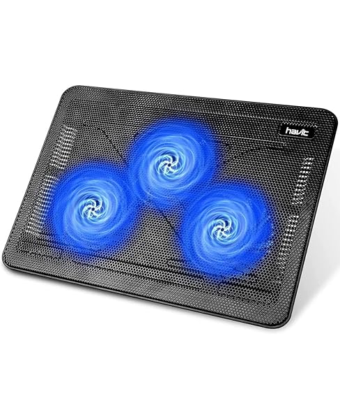havit HV-F2056 15.6"-17" Laptop Cooler Cooling Pad - Slim Portable USB Powered (3 Fans), Black/Blue