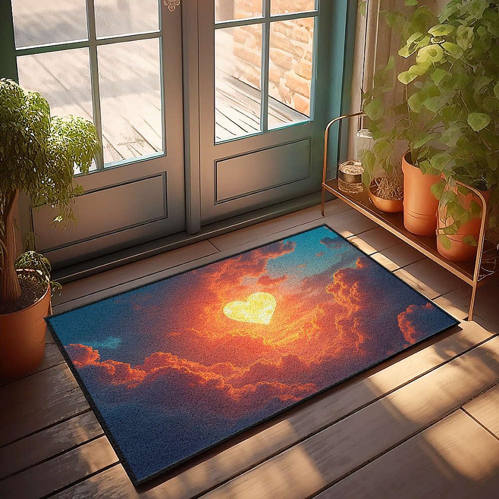 Paillasson extérieur soleil cœur pour une entrée de maison de campagne chaleureuse 65x90cm