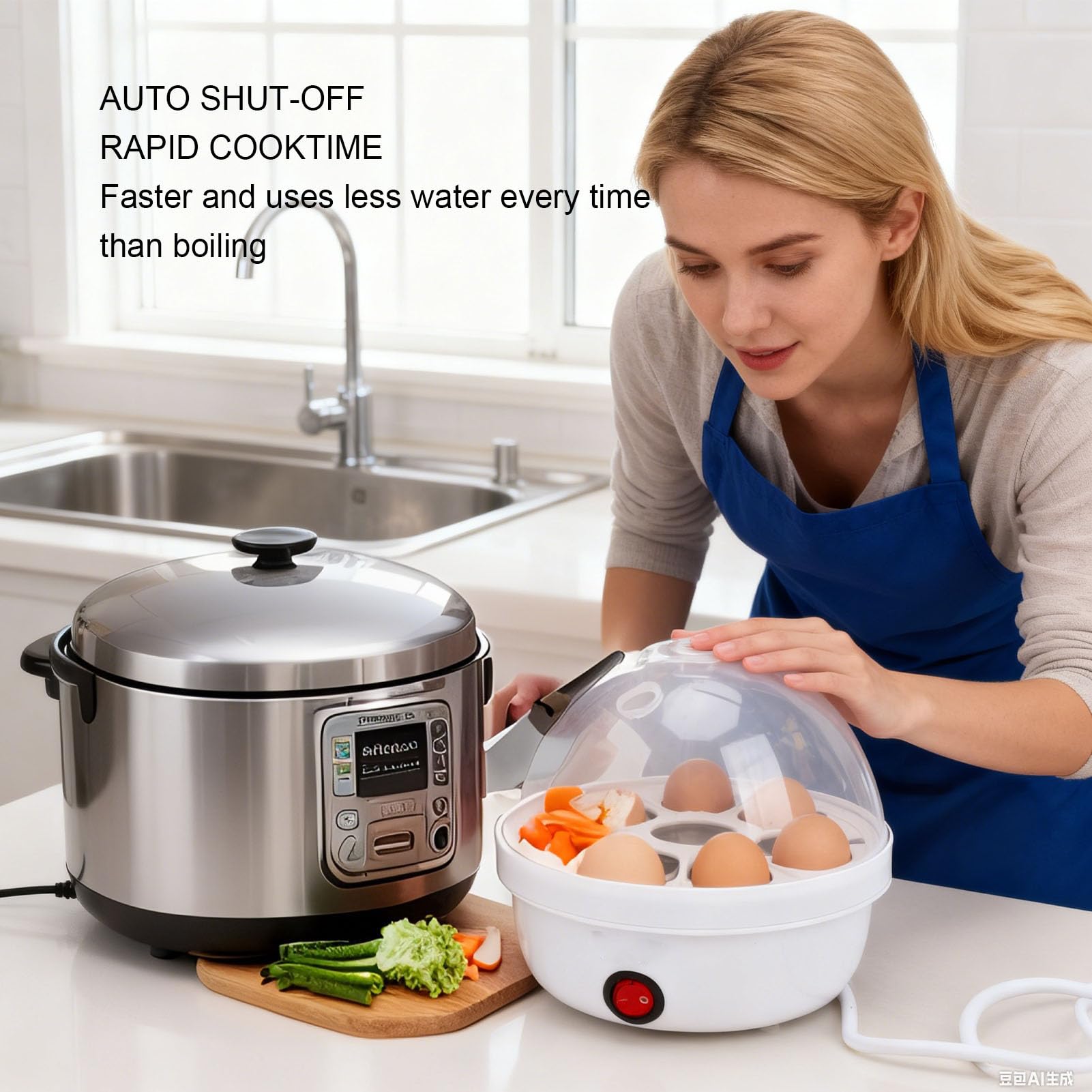Cuociuova Elettrico 350 W, Cuociuova Elettrico a Vapore con 7 Uova Capacità per Uova Sode in Camicia Colazione Rapida 350 W, Multifunzione Multifunzione