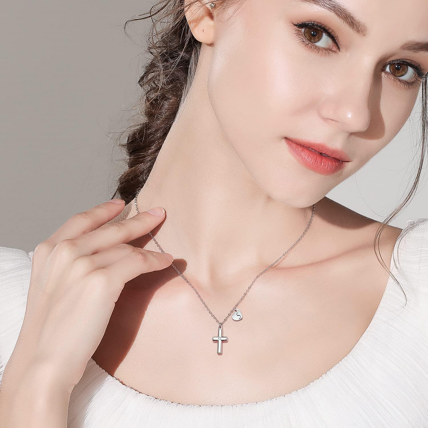 Small Dainty Cross Necklace for Women Heart Initial Letter Charm Necklace Stainless Steel Jewelry Birthday Gifts for Women - Image 6