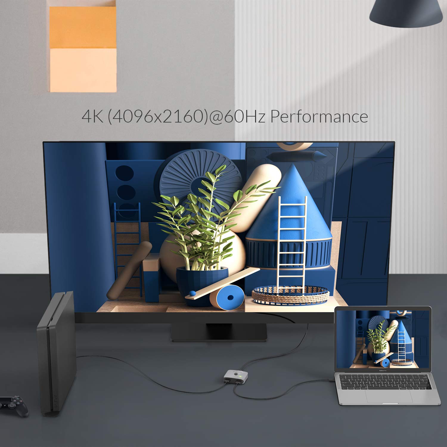 LENTION 2 x 1/1 x 2 Interruttore Bidirezionale in Alluminio HDMI 4K/60Hz, Nessun'Alimentazione Esterna Necessaria per iPad Pro 2018, Macbook Air/Pro, Windows, Chrome, Linux, HDTV, TV Box - Grigio