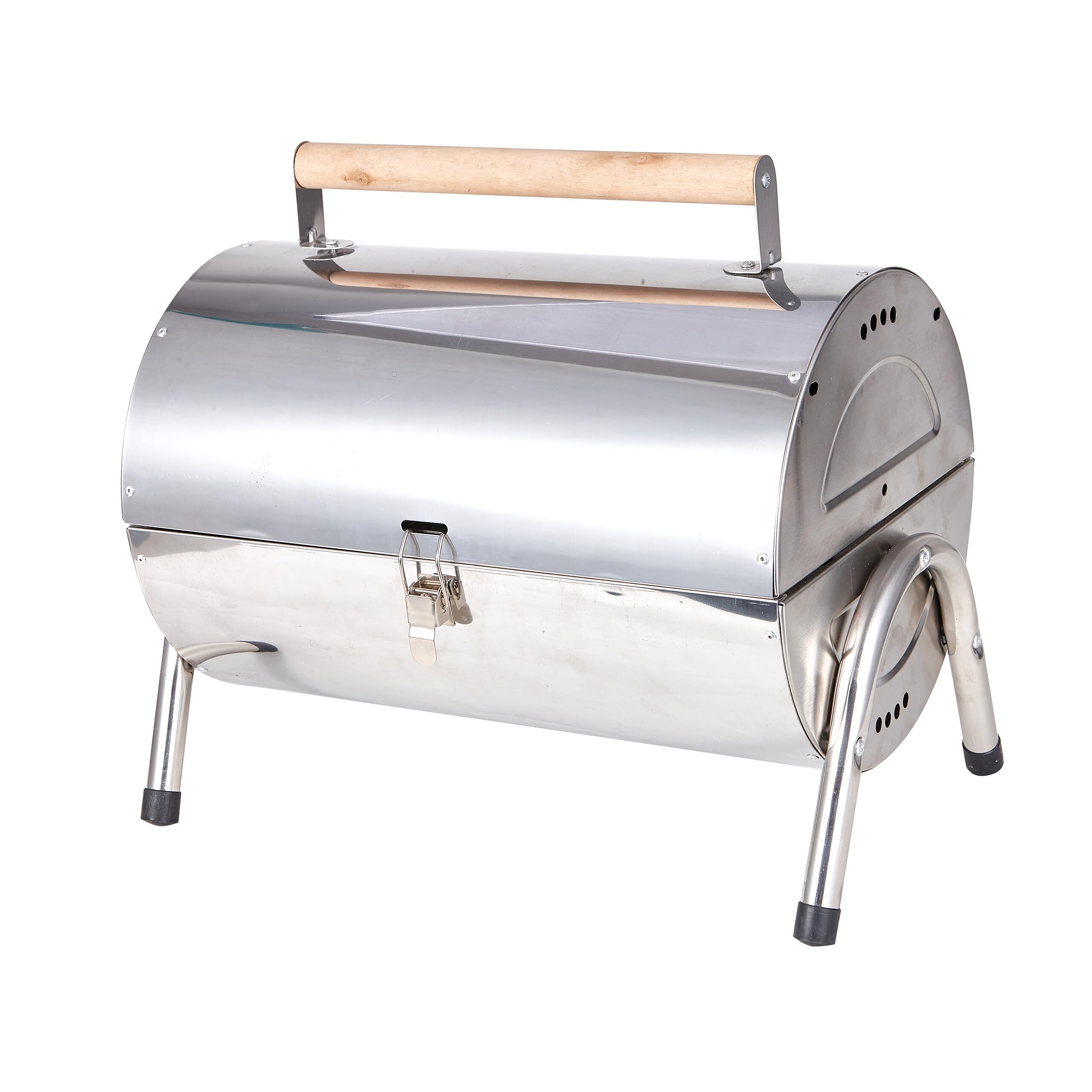 Relaxdays Barbecue de table 2 grilles 34 x 21,5 cm, argent | camping & outdoor, pliable et fumoir, poignée bois, inox