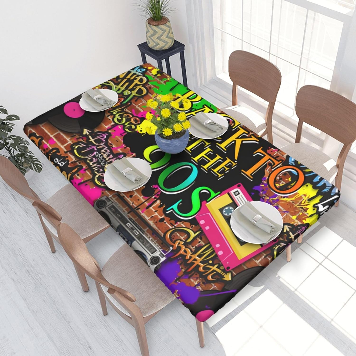 ASYG Retro 80s 90s Tablecloth 30"x 48"Rectangle, 80s 90s Decorative Hip Hop Table Cover Party Decor Indoor Outdoor