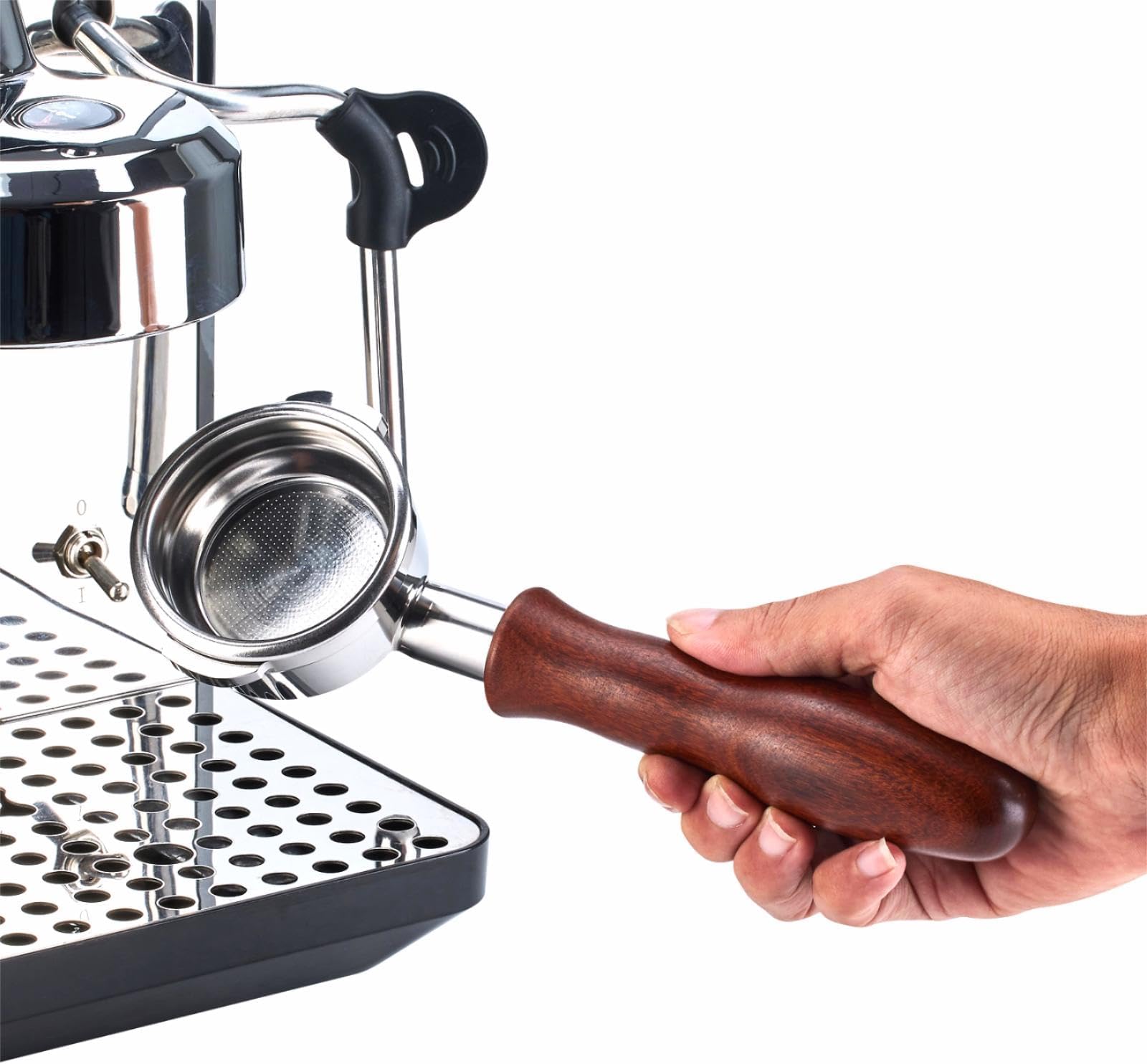 Teyearlife58mm Bottomless Portafilter for E61, Flair 58, ECM, Rocket, Sanremo, Synesso, Slayer, VBM Espresso Machine Accessories Made of Stainless Steel and Solid wood