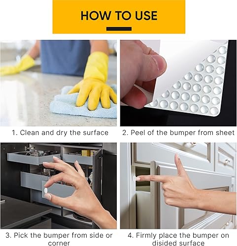 Miniatura 7 de Vellax Parachoques para puerta de armario, 64 piezas, almohadillas autoadhesivas transparentes, tapones de gabinete, parachoques de goma para