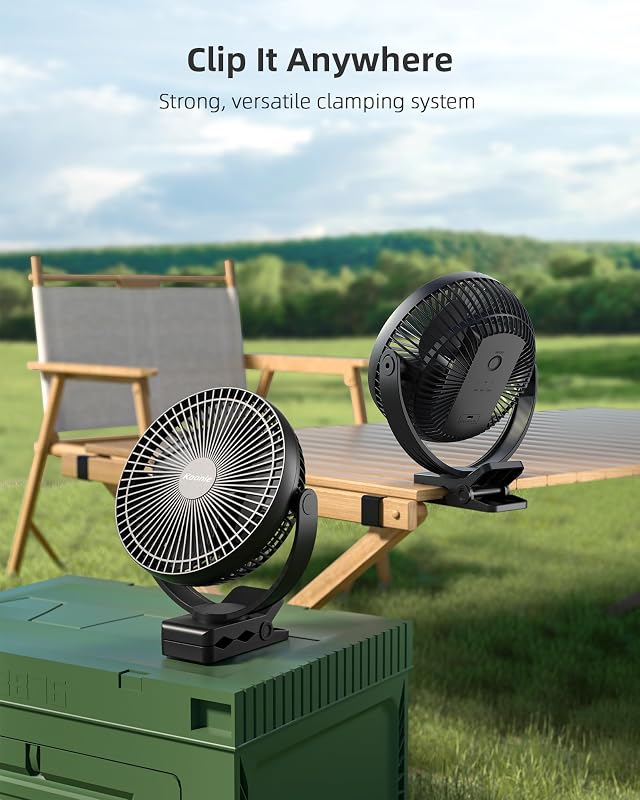Koonie 10000 mAh Hordozható Ventilátor USB, 20cm, 4 Fokozat, 360° Forgás, Csendes