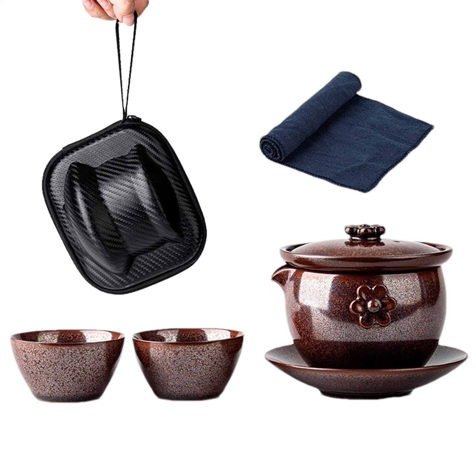 Juego de té japonés, tazas de té de cerámica,Juego de té portátil apilable
