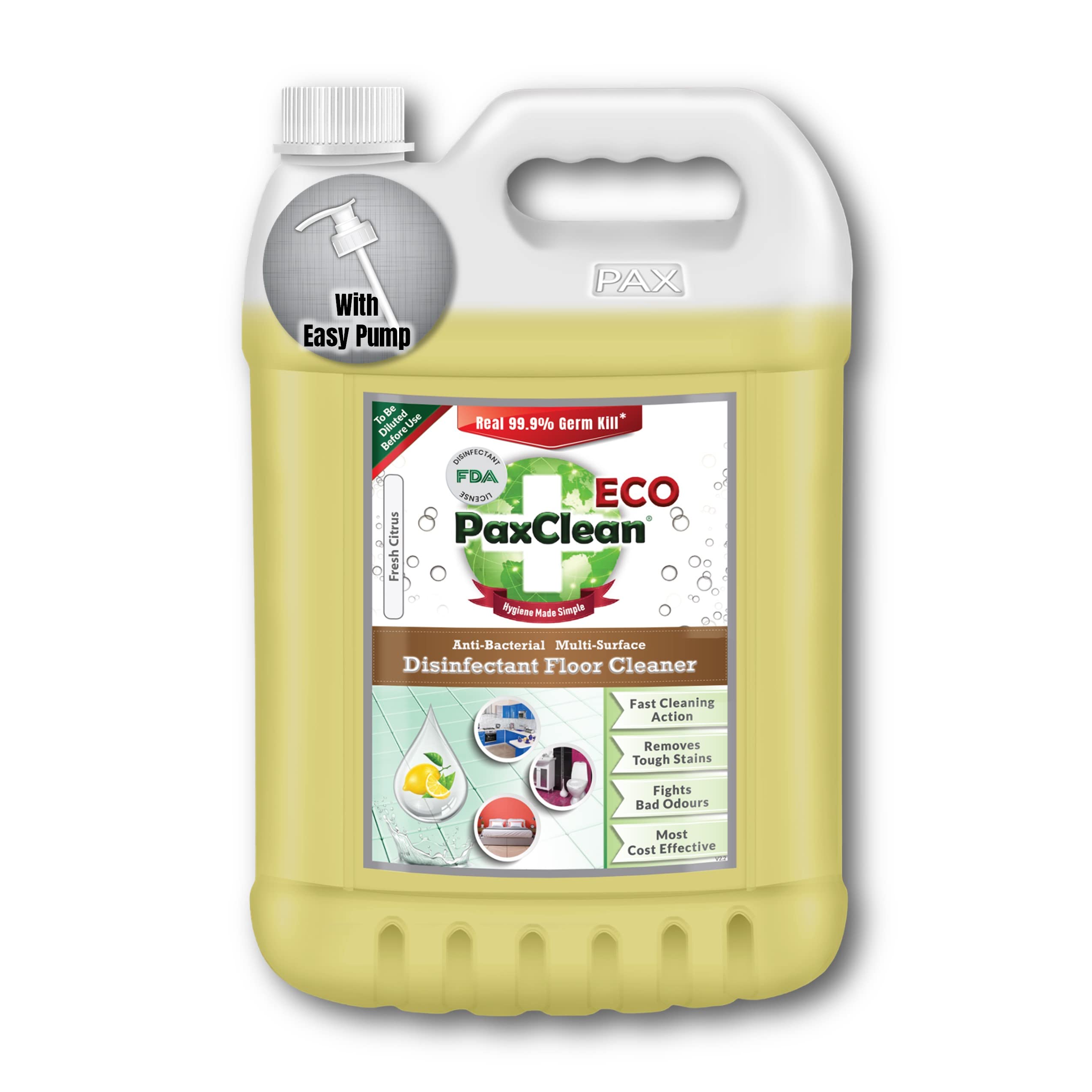 Economical Floor & All Surface Cleaner Disinfectant with 99.9% Germ Kill (Fresh Citrus), 5L Combo with Easy Pump