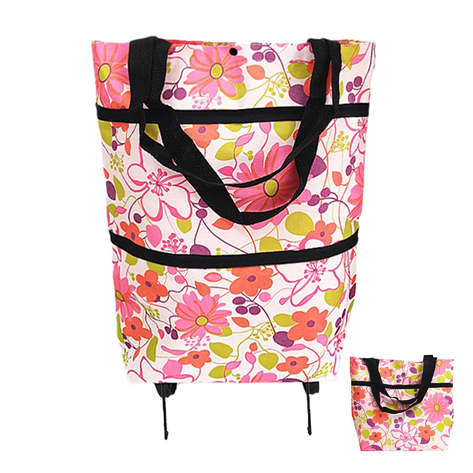 Foldable Shopping Trolley Oxford Cloth Foldable Shopping Bag with Wheels Shopping Cart for Home Supermarket