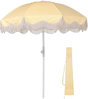 LAGarden Ocean Windproof 6Ft Outdoor Fringe Umbrella Tilting Beach Umbrellas for Sand Portable with Carry Bag Patio Yard Picnic Table Garden Lawn Deck Wedding Pool Party Event