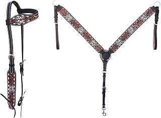 CHALLENGER Horse Western Floral Tooled Laced One Ear Tack Set Bridle Headstall Breast Collar 78HR05A