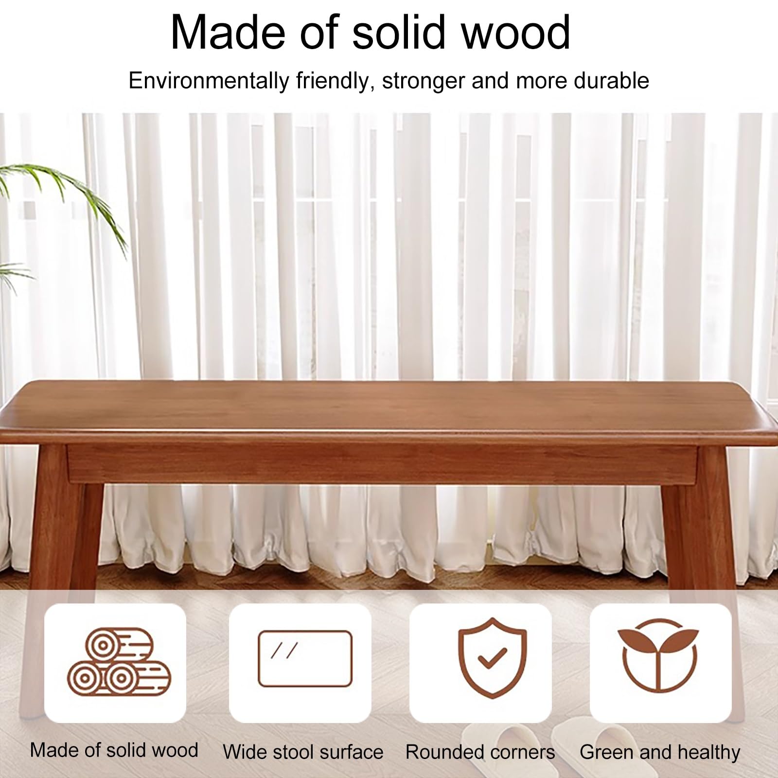 Plank+Beam Mid Century Modern Dining Bench, Solid Wood Entryway Bench with Solid Wood Leg, Long Ottoman Bench for Front Entryway Living Room Dining Room Kitchen(Wood Color,100 * 30cm/39 * 12in)