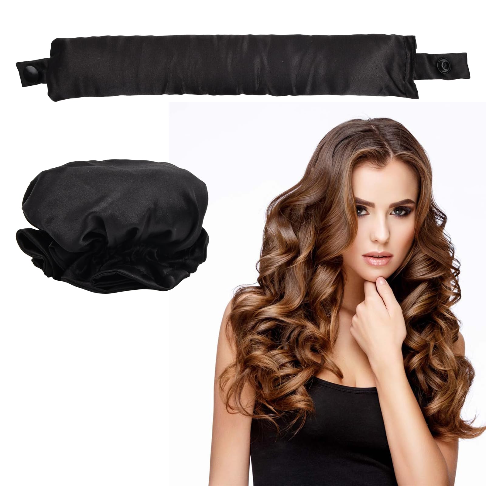 Tibapla 2 Piezas Rizador Pelo Sin Calor, Heatless Hair Curlers, Rizadores de Seda Sin Calor, Rulos Pelo para Dormir para Mujeres con Cabello Medio y Largo, Peinado Diy (Negro)