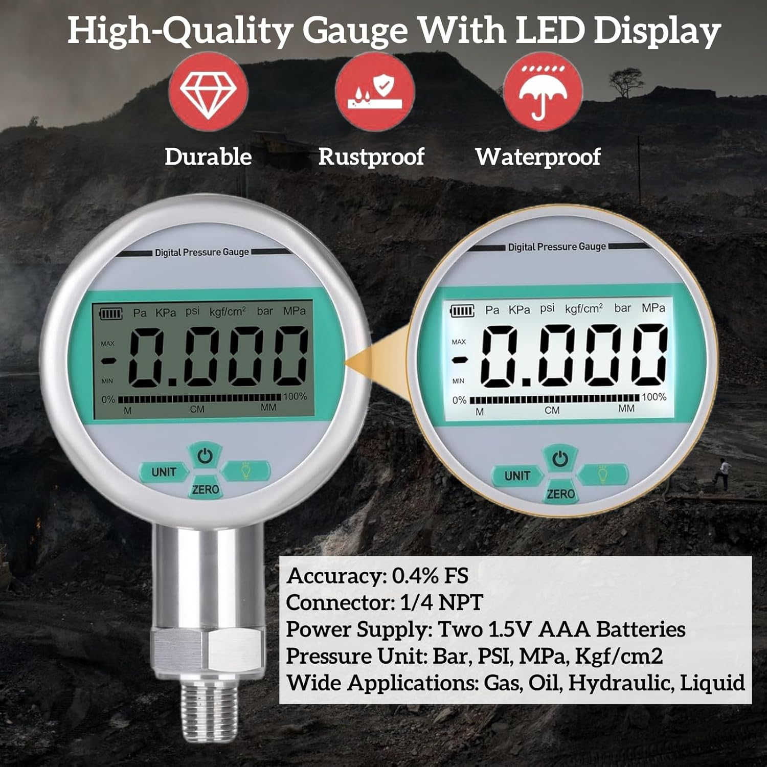 70P Digital Hydraulic Pressure Test Kit w/ 3 Gauges (1 * 16MPa, 2 * 70MPa) & 22 Couplings Replacement for Caterpillar, John Deere Excavator Repair Mixizap