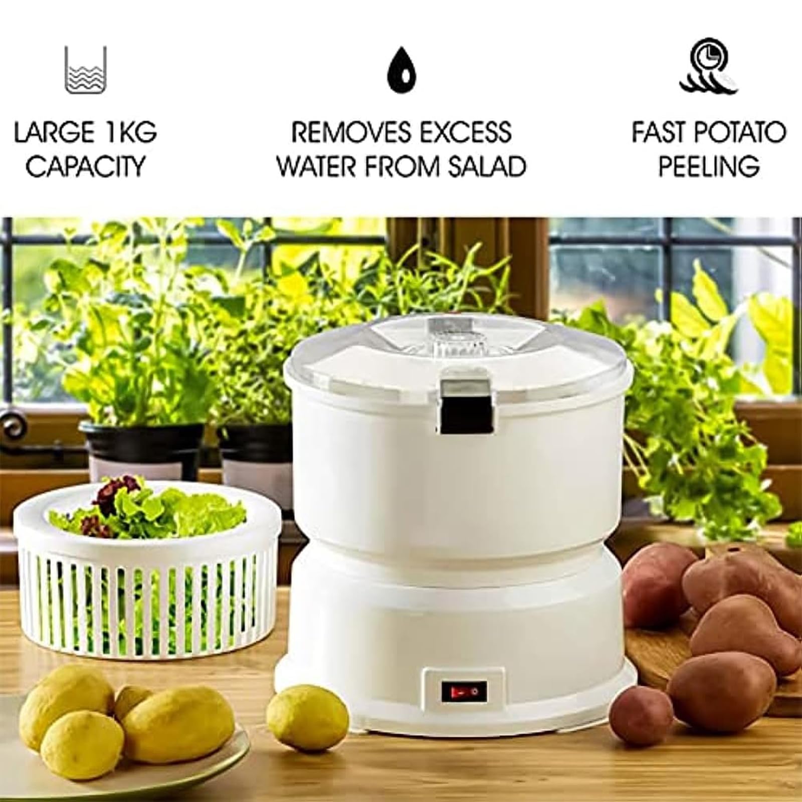 Sbucciatore Automatico per Patate da 85 W, Pelapatate Elettrico, con Contenitore E Blocco di Sicurezza Rotante, capacità 2,2 Libbre, per Patate, Patate Dolci, Pomodori, Zucchine