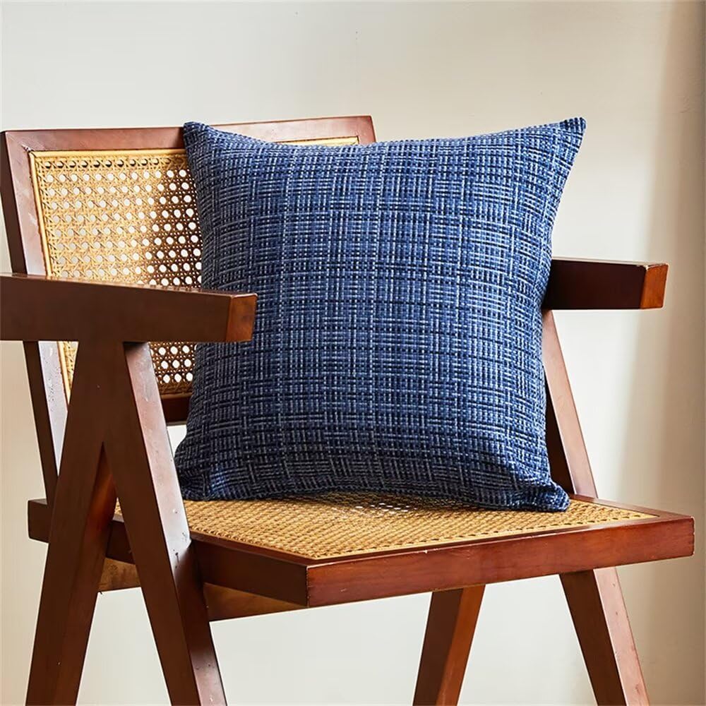 Set di 2 federe per cuscini impermeabili da esterno, 45 x 45 cm, decorative con trama intrecciata, per divano moderno in stile rustico, giardino, patio, soggiorno, blu